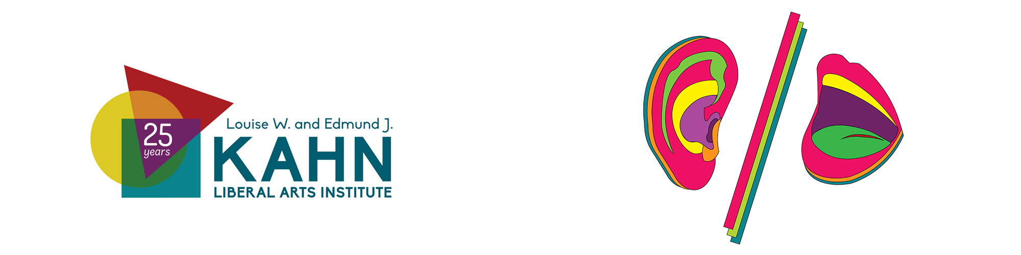 Kahn logo and an ear / mouth in vibrant colors